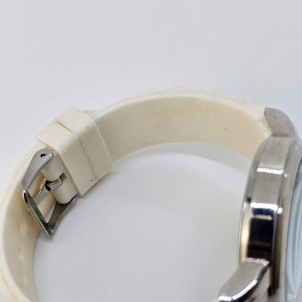 44MM Men's Watch Gray Case‎ Gray Dial White Plastic Band Straps New Battery